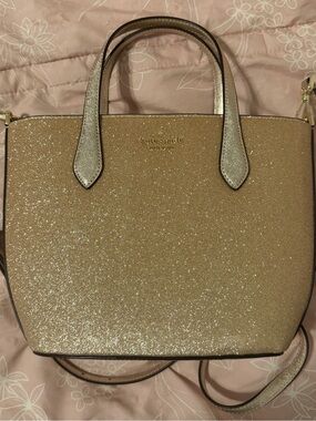kate spade glitter tote in champagne gold